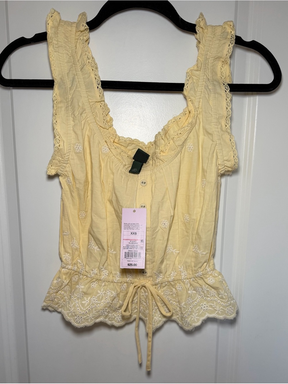 wild fable Pale Yellow Eyelet Lace Tie-Waist Tank